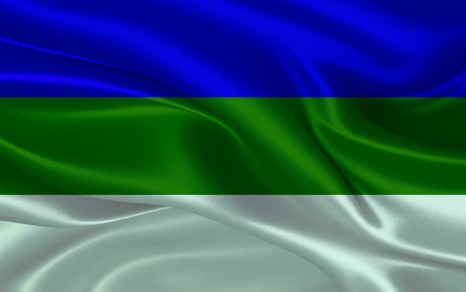 3d waving realistic silk national flag of Komi. Happy national day Komi flag background. close up photo