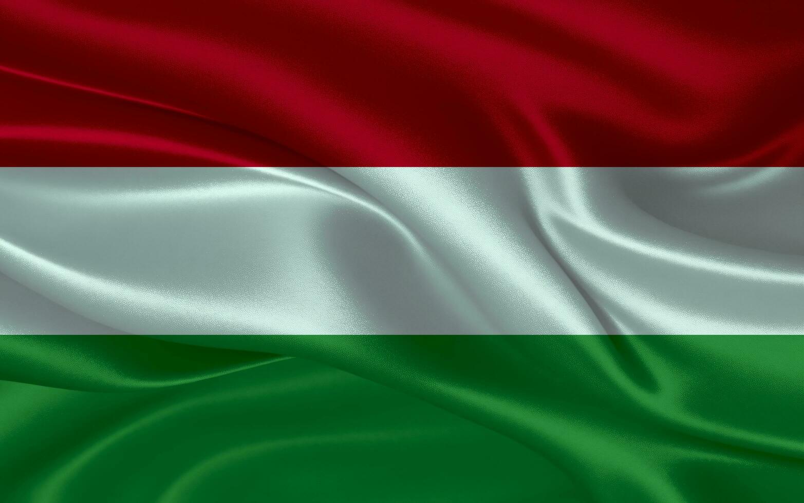 3d waving realistic silk national flag of Hungary. Happy national day Hungary flag background. close up photo