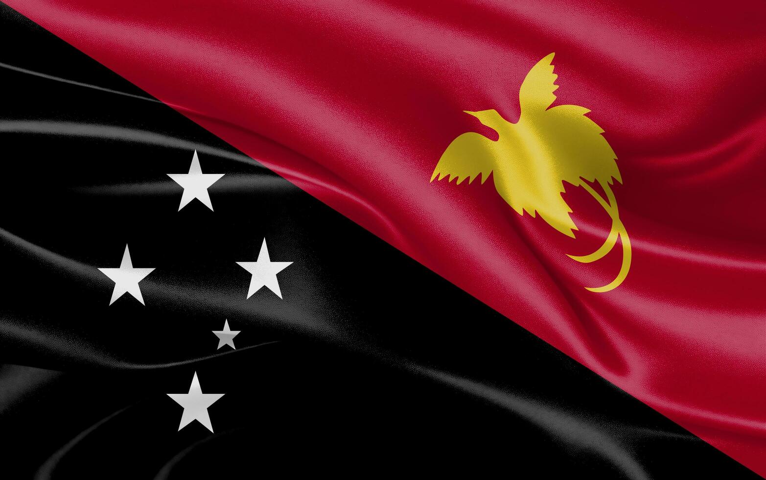 3d waving realistic silk national flag of Papua New Guinea. Happy national day Papua New Guinea flag background. close up photo