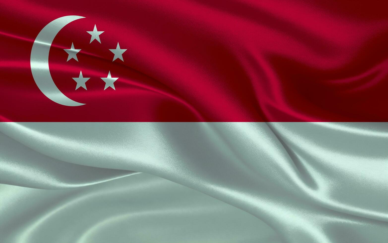 3d waving realistic silk national flag of Singapore. Happy national day Singapore flag background. close up photo