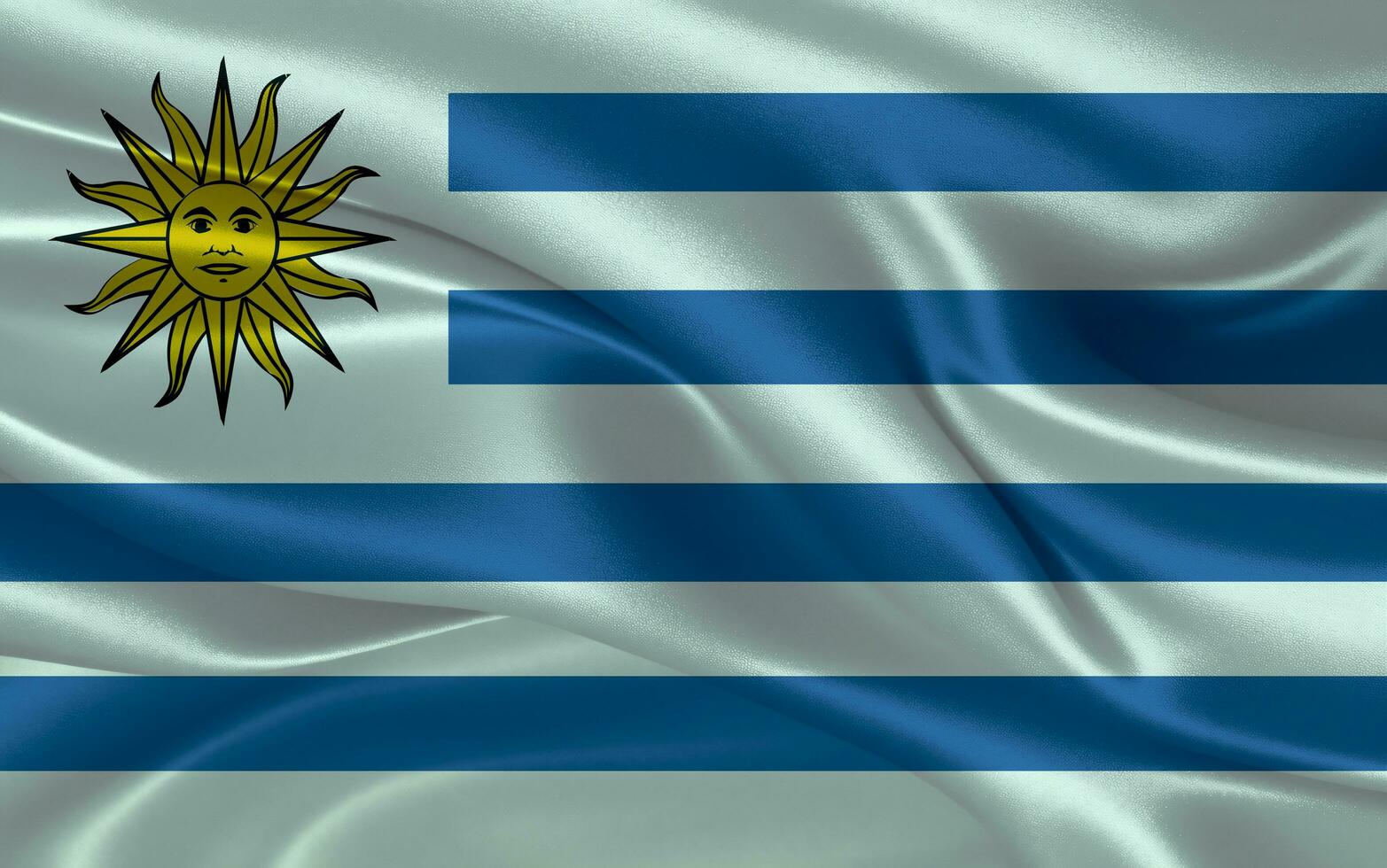 3d waving realistic silk national flag of Uruguay. Happy national day Uruguay flag background. close up photo