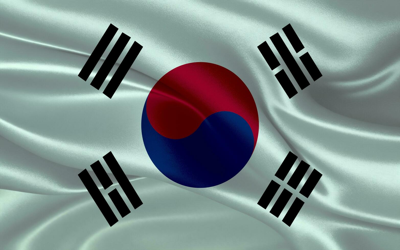 3d waving realistic silk national flag of South Korea. Happy national day South Korea flag background. close up photo