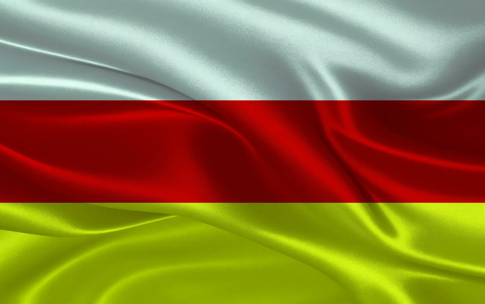 3d waving realistic silk national flag of North Ossetia. Happy national day North Ossetia flag background. close up photo