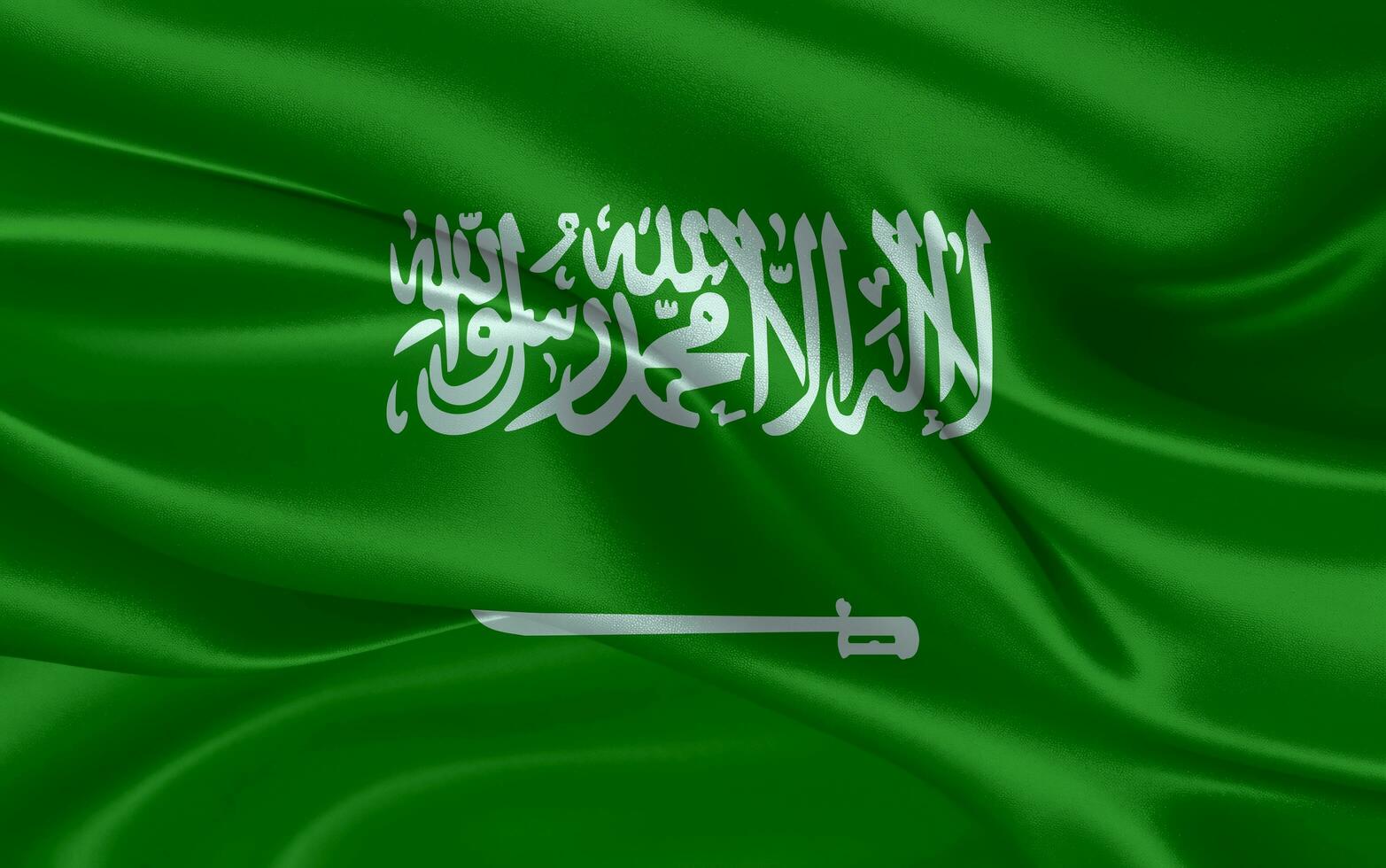 3d waving realistic silk national flag of Saudi Arabia. Happy national day Saudi Arabia flag background. close up photo