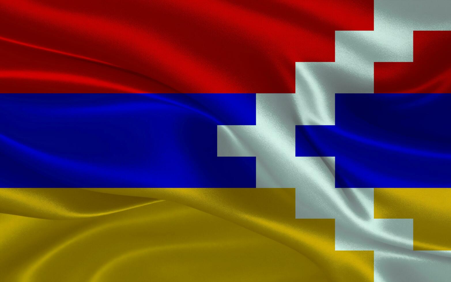 3d waving realistic silk national flag of Nagorno Karabakh Republic. Happy national day Nagorno Karabakh Republic flag background. close up photo