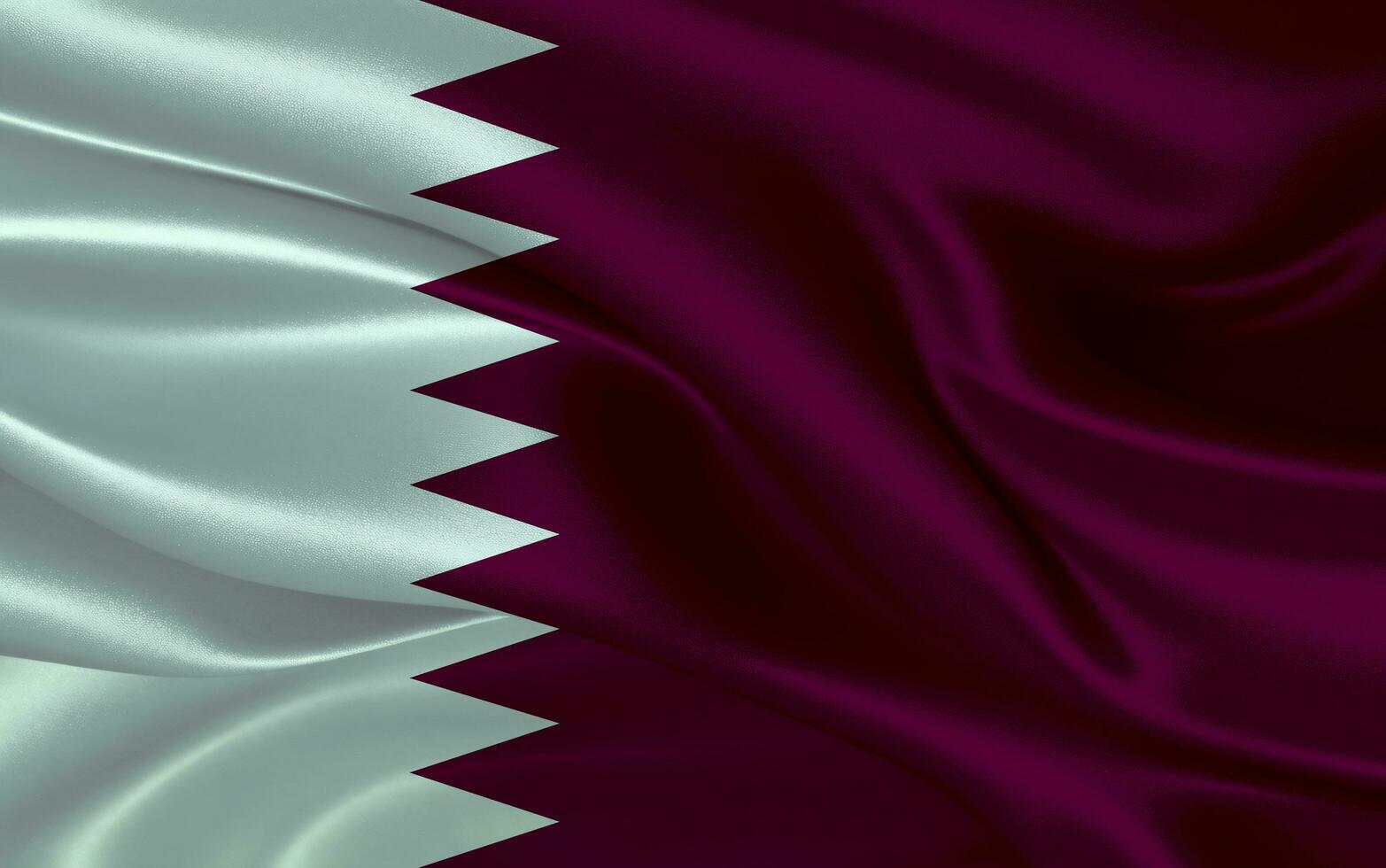 3d waving realistic silk national flag of Qatar. Happy national day Qatar flag background. close up photo