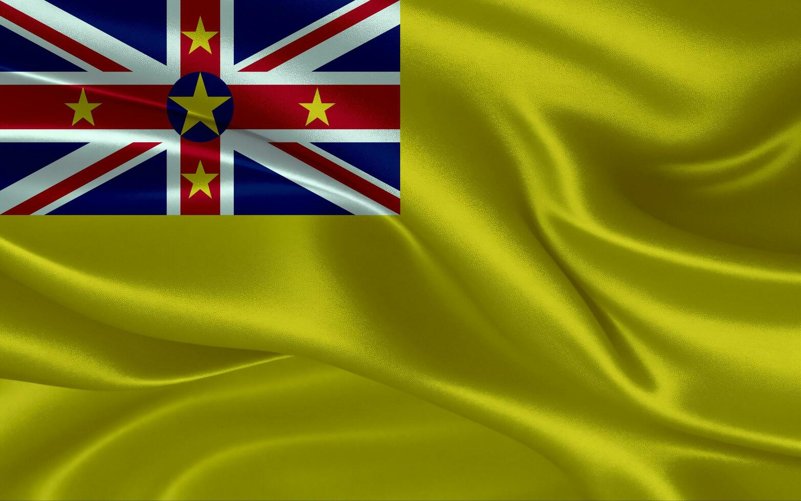 3d waving realistic silk national flag of Niue. Happy national day Niue flag background. close up photo