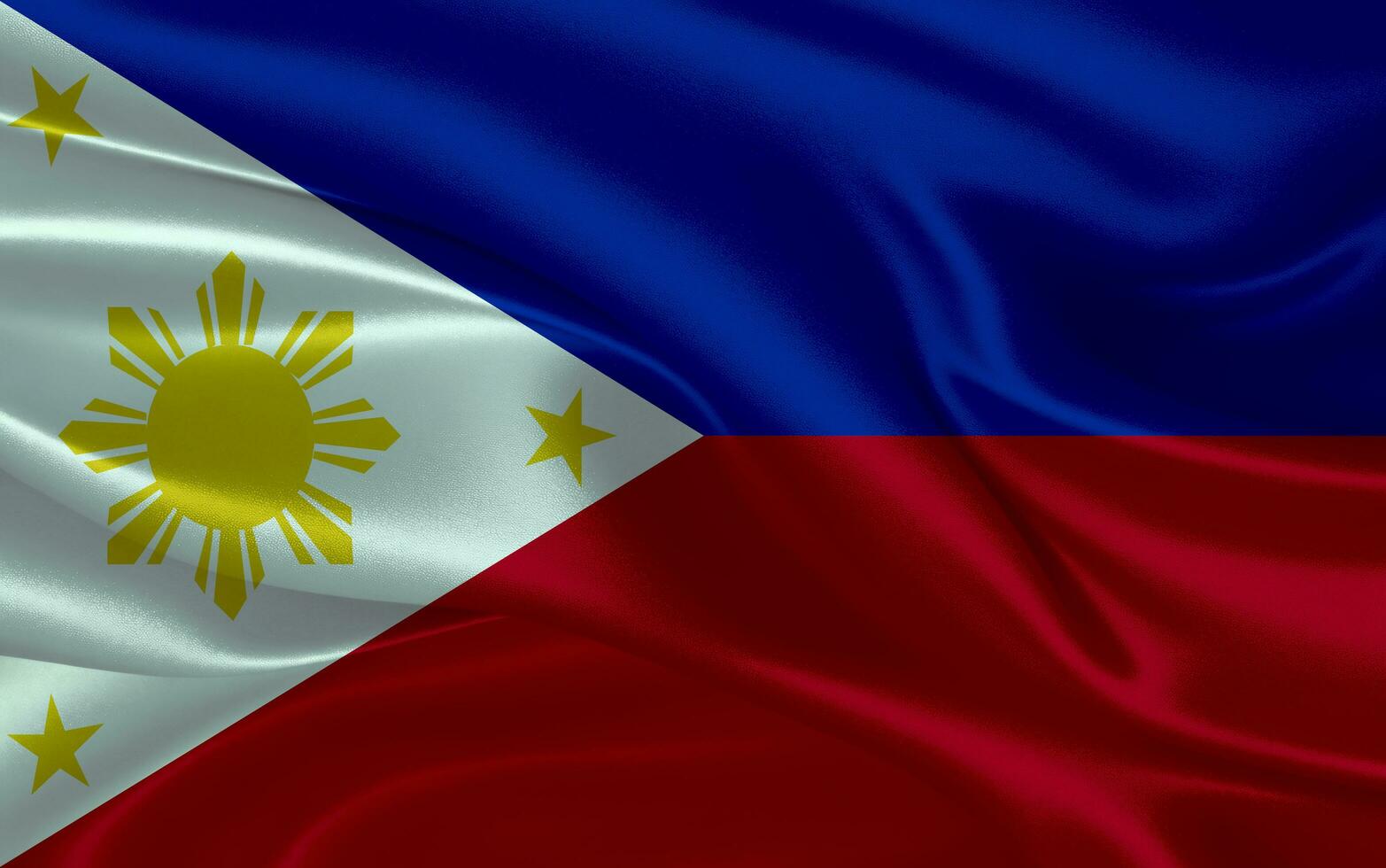 3d waving realistic silk national flag of Philippines. Happy national day Philippines flag background. close up photo