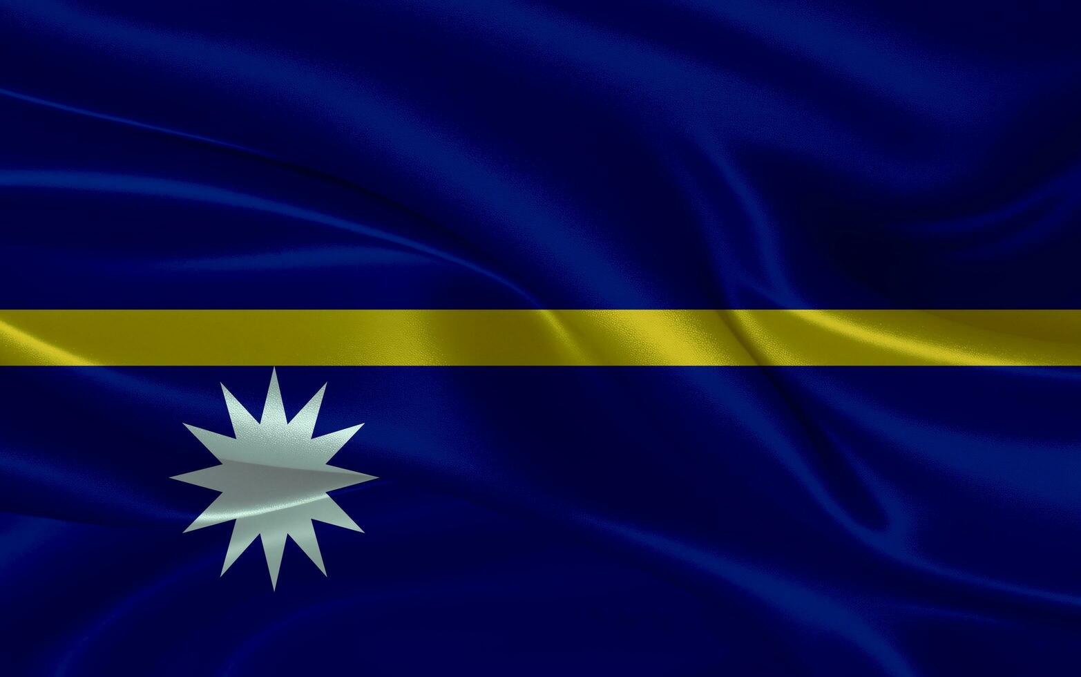 3d waving realistic silk national flag of Nauru. Happy national day Nauru flag background. close up photo