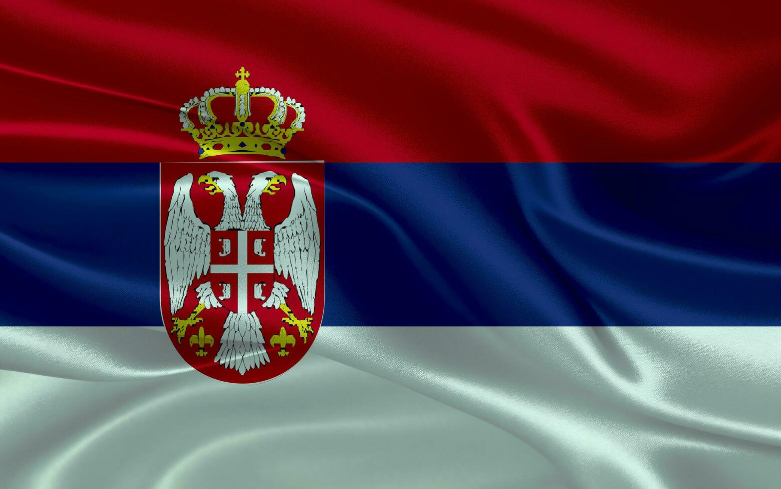 3d waving realistic silk national flag of Serbia. Happy national day Serbia flag background. close up photo