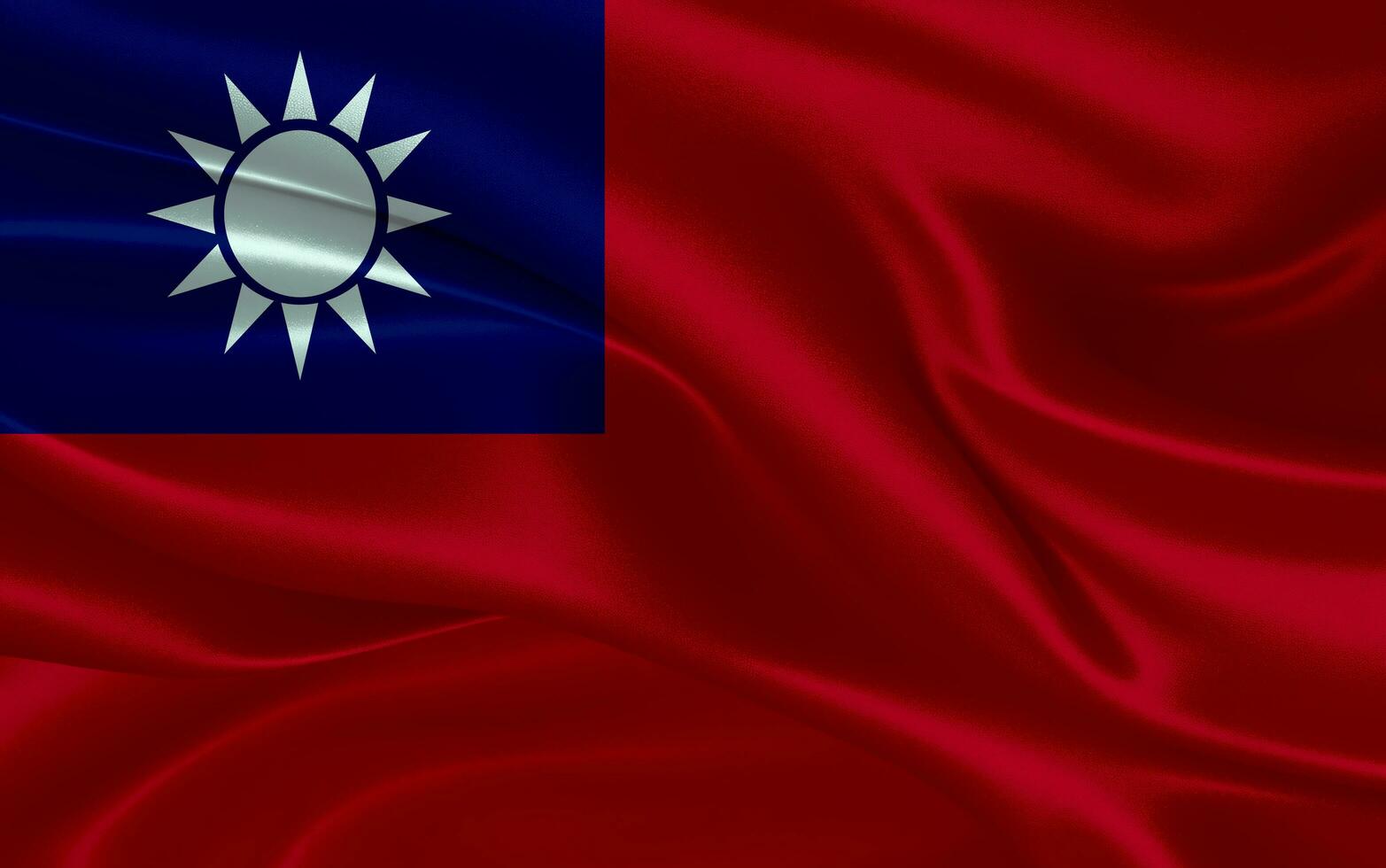 3d waving realistic silk national flag of Taiwan. Happy national day Taiwan flag background. close up photo