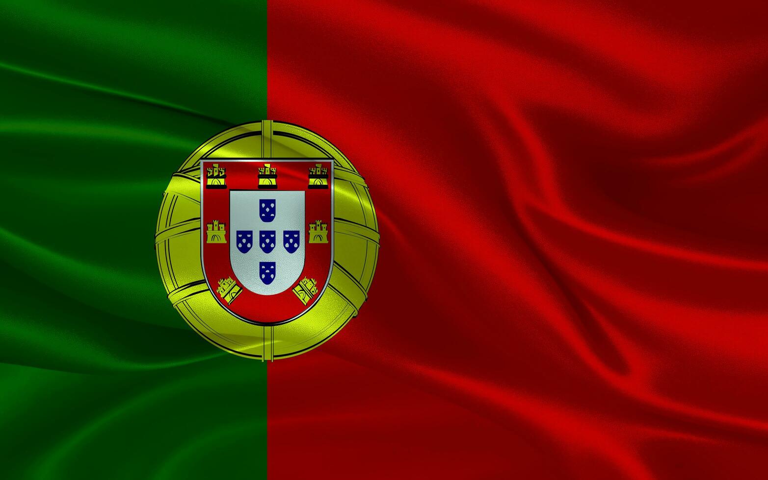 3d waving realistic silk national flag of Portugal. Happy national day Portugal flag background. close up photo