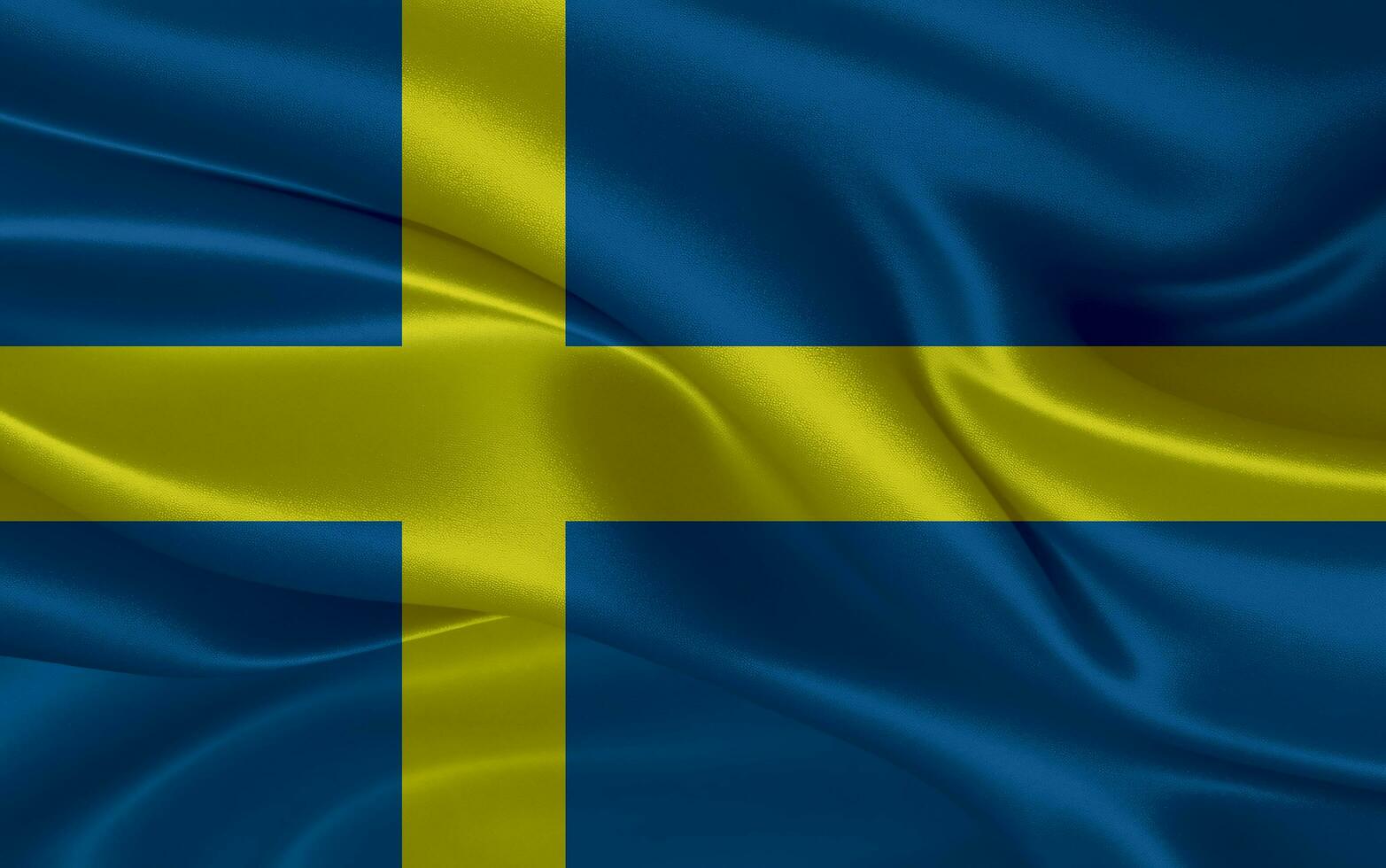 3d waving realistic silk national flag of Sweden. Happy national day Sweden flag background. close up photo