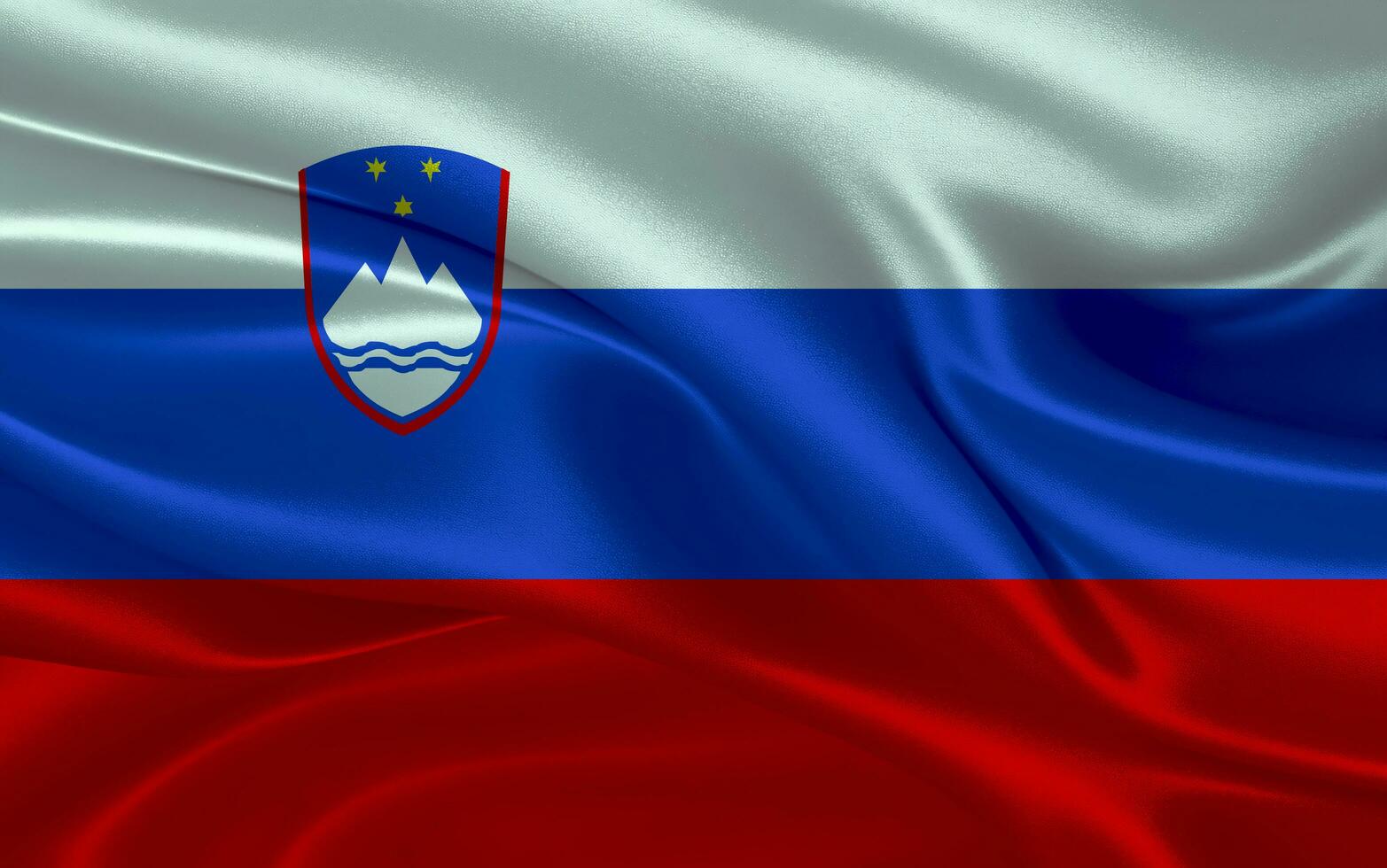 3d waving realistic silk national flag of Slovenia. Happy national day Slovenia flag background. close up photo