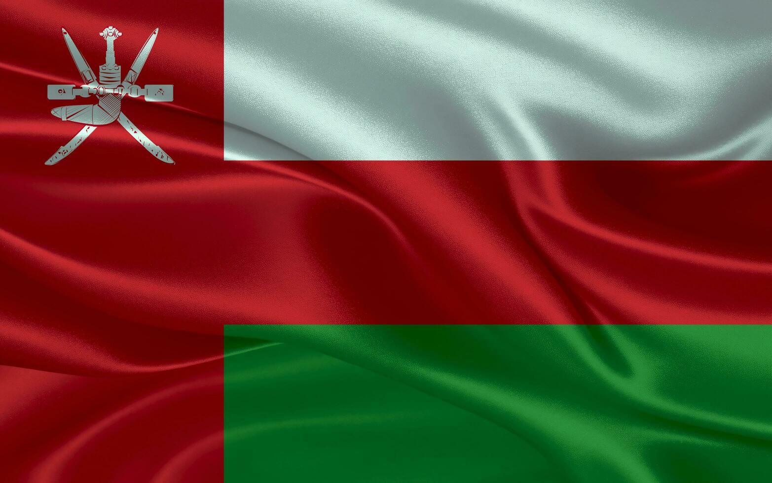 3d waving realistic silk national flag of Oman. Happy national day Oman flag background. close up photo