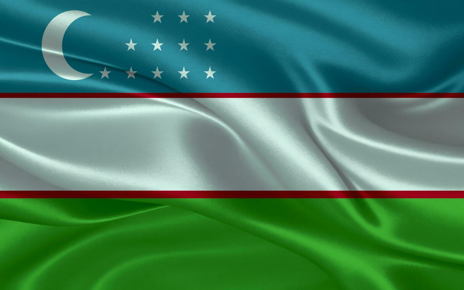 3d waving realistic silk national flag of Uzbekistan. Happy national day Uzbekistan flag background. close up photo