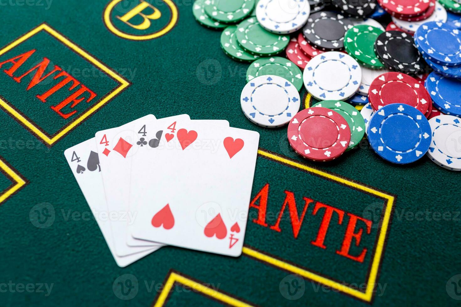 Poker chips on a table at the casino photo