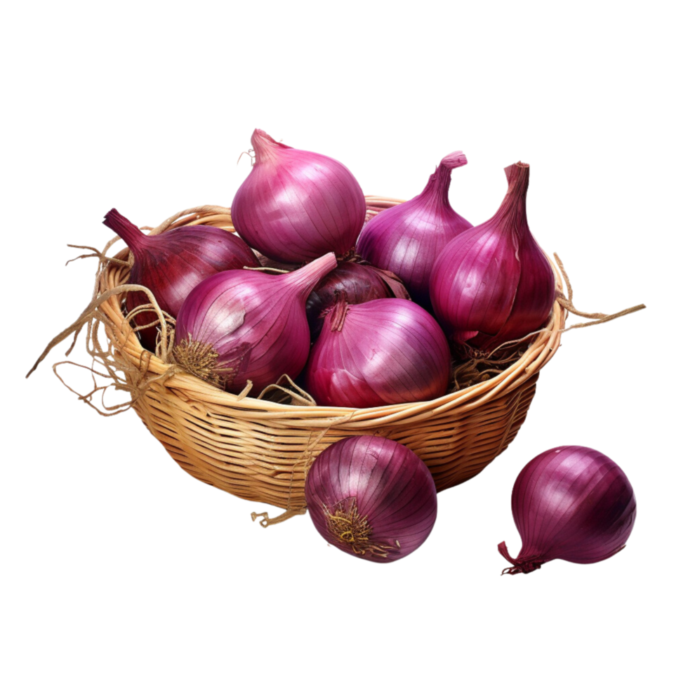 AI generated Straw basket of red onion clip art png