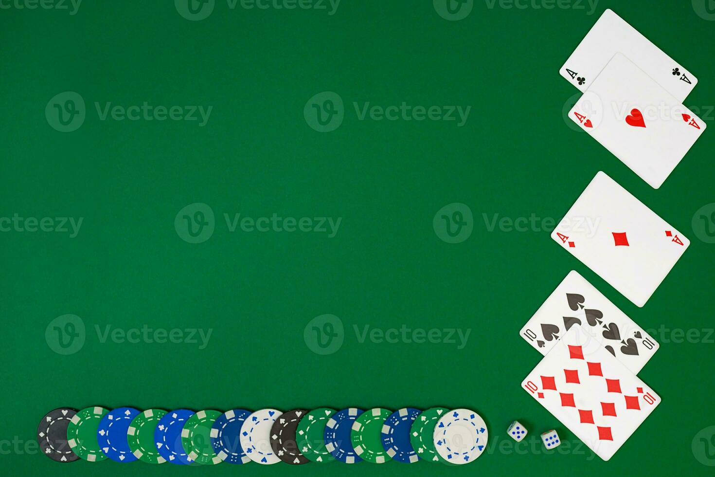 Banner template layout mockup for online casino. Green table, top view on workplace. photo