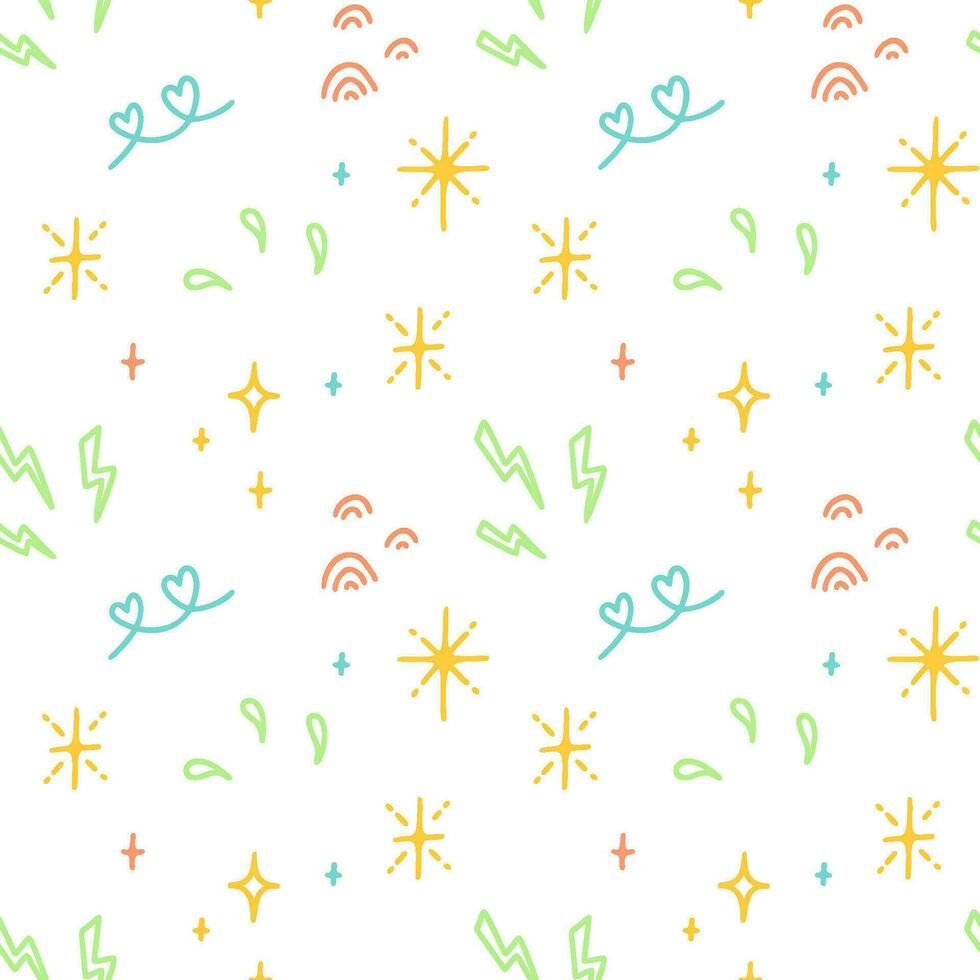 Cute line doodle seamless pattern. Childish squiggle drawing design. Baby party decoration. vector
