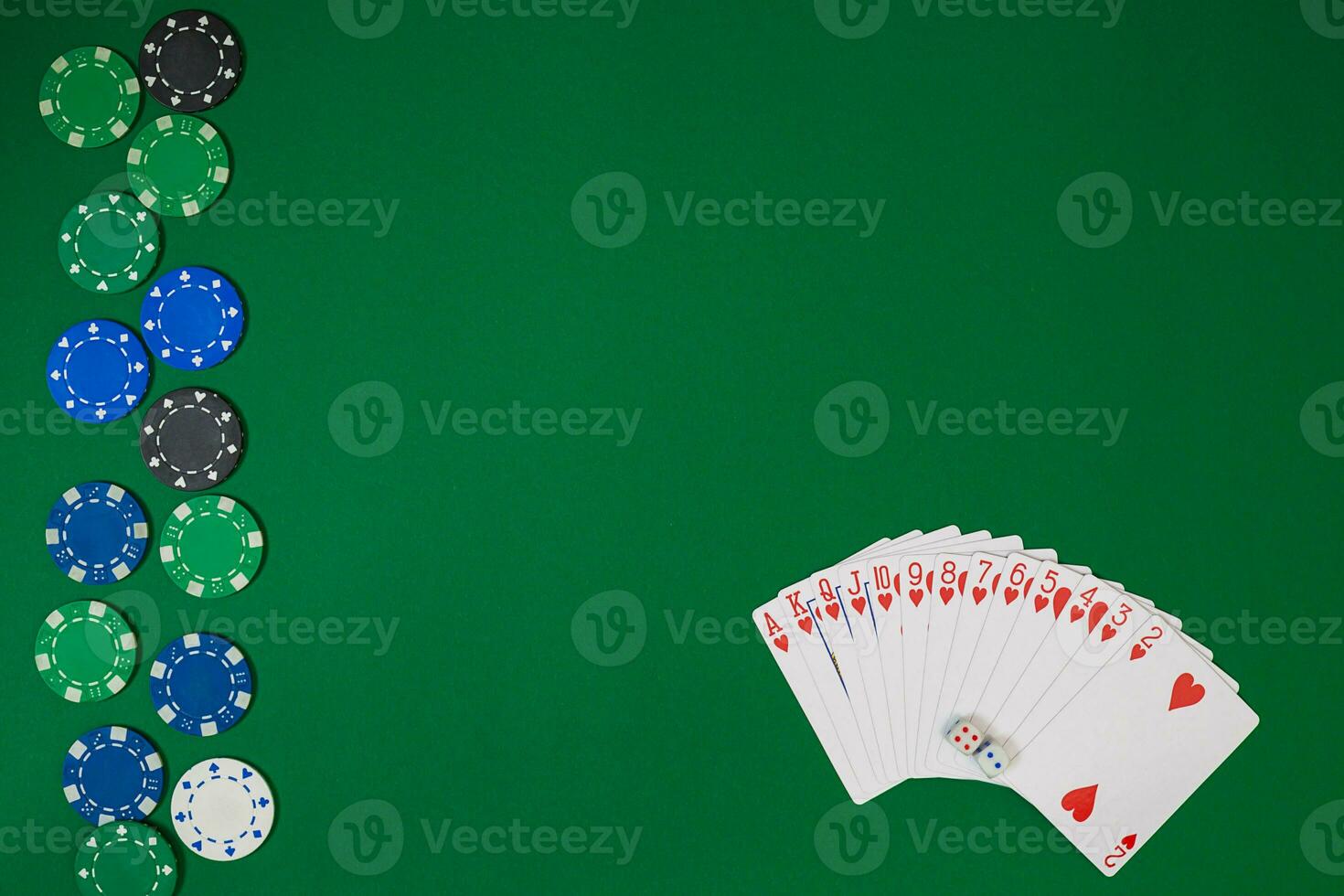 Banner template layout mockup for online casino. Green table, top view on workplace. photo