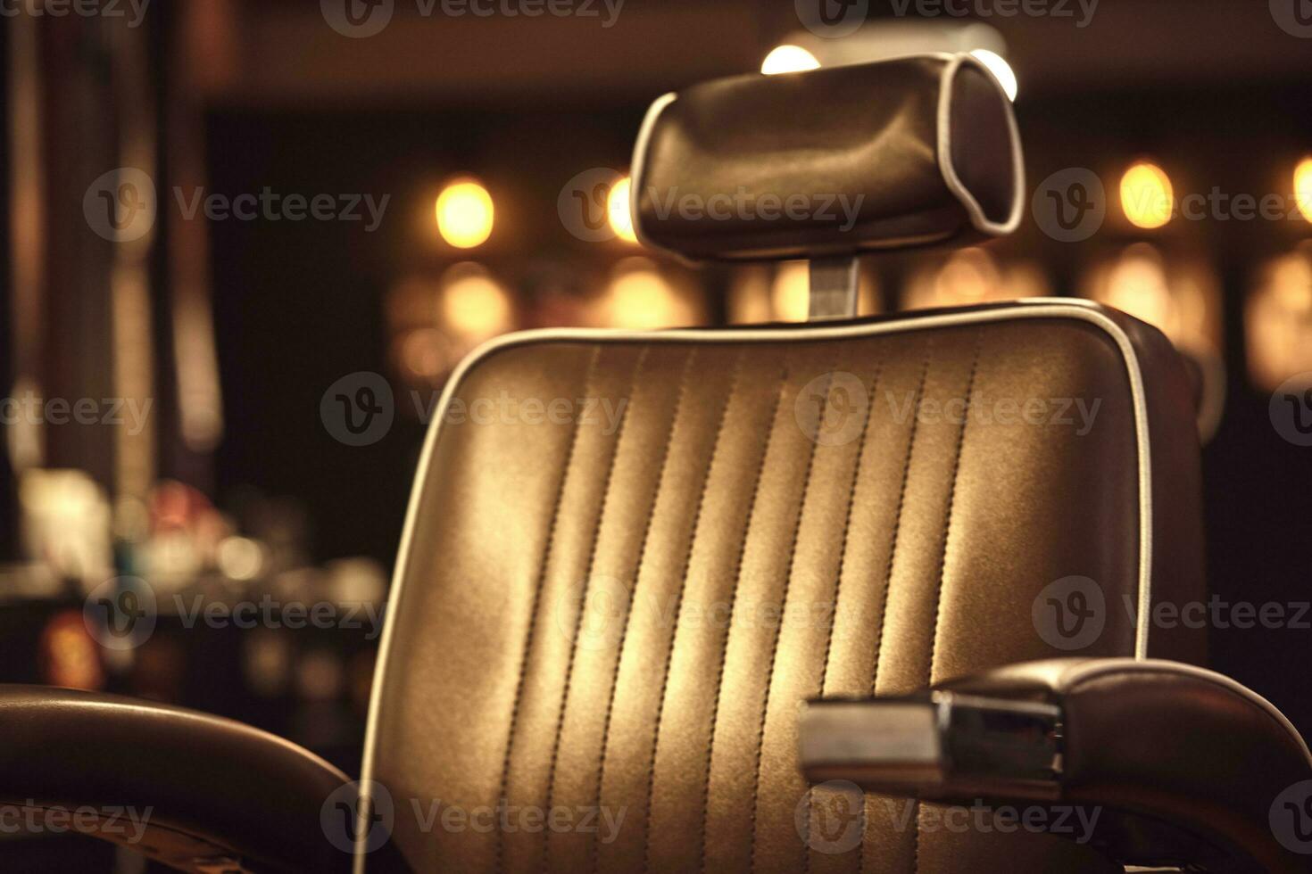 Brown leather chair in barbershop. Loft style photo