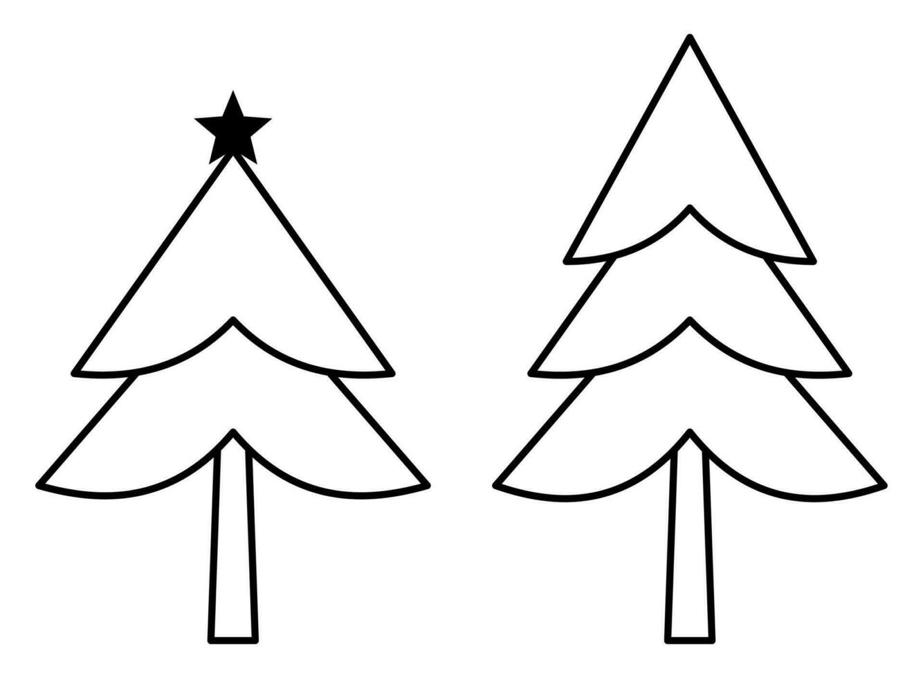 christmas tree illustration, simple line vector isolated on white background.