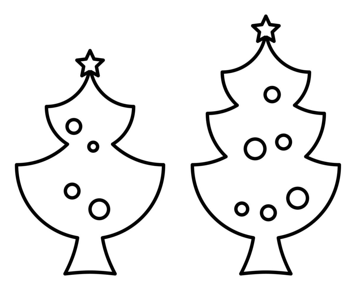christmas tree illustration, simple line vector isolated on white background.