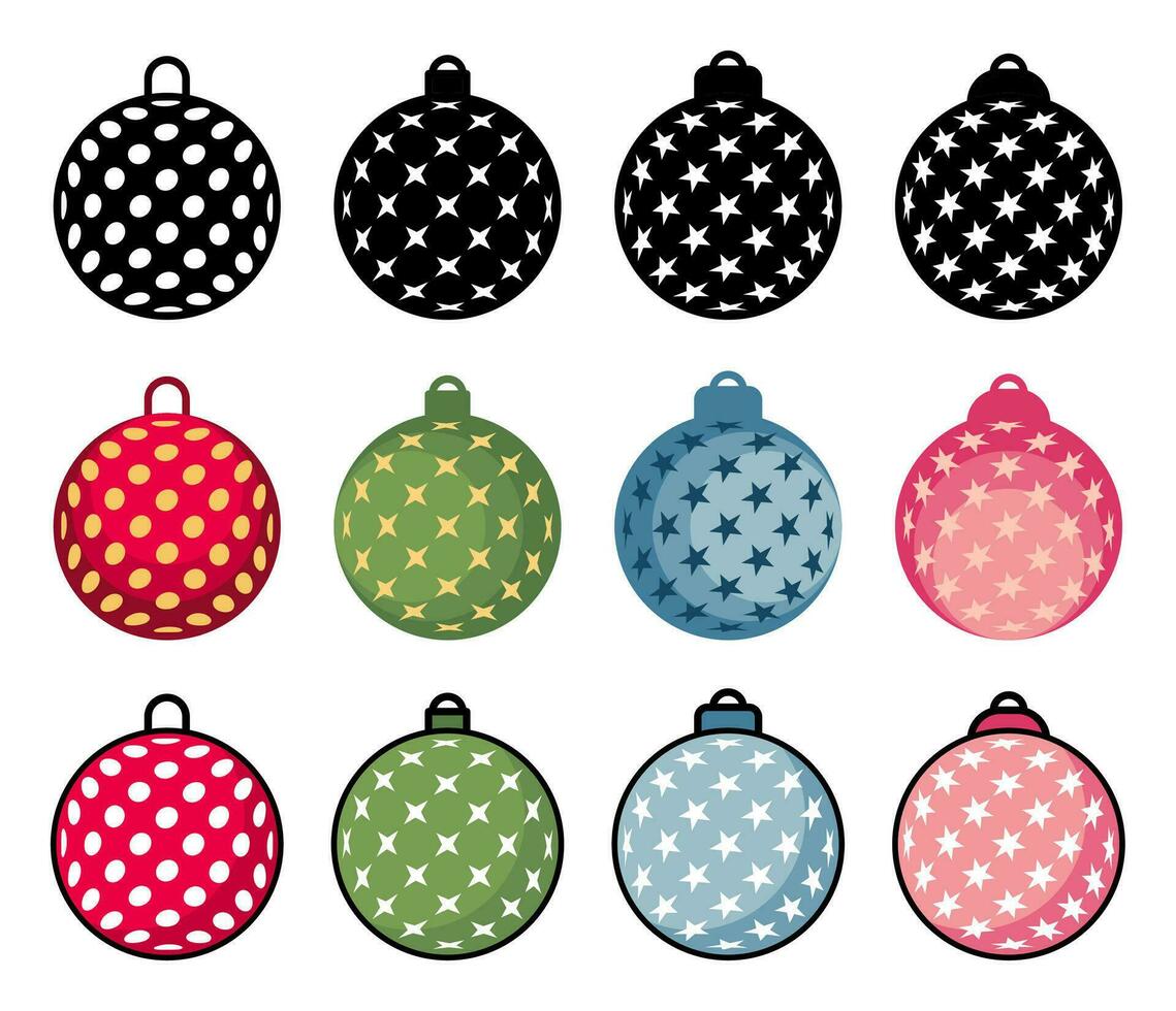 set of colored christmas ball icons. vector isolated on white background. simple 3d design of winter decoration, christmas tree and new year.