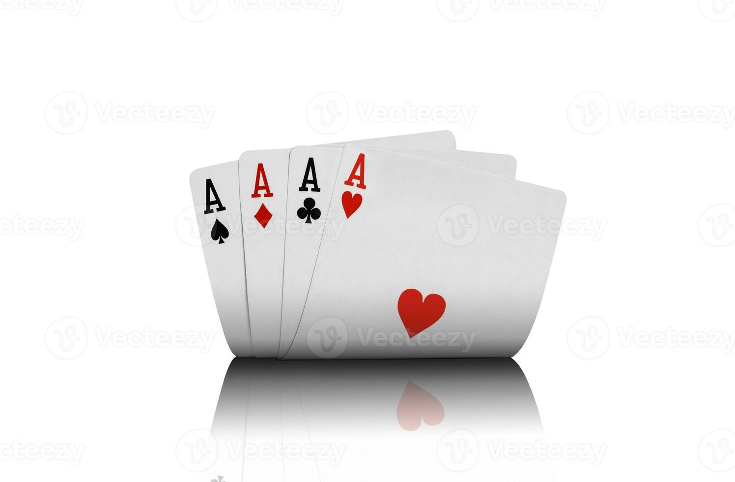 Close-up photo of four aces isolated on white background. Playing cards. Gambling entertainment.