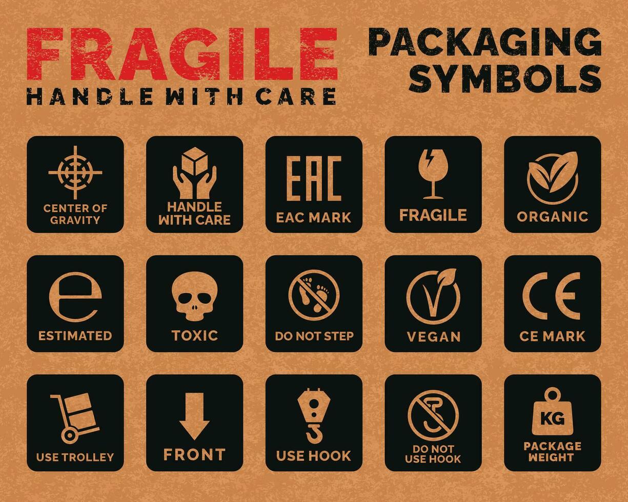 Packaging symbols set icon vector