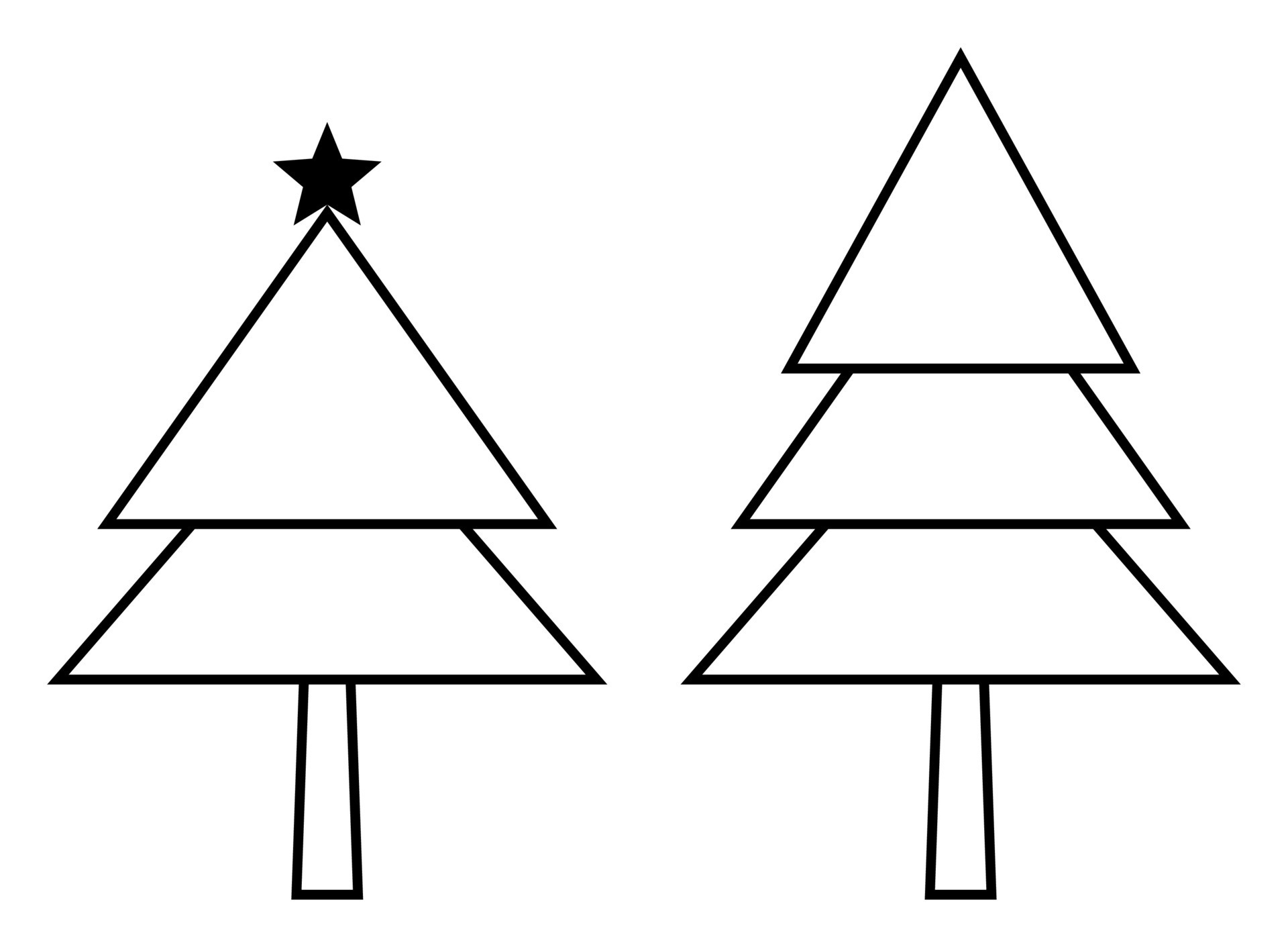 christmas tree illustration, simple line vector isolated on white ...