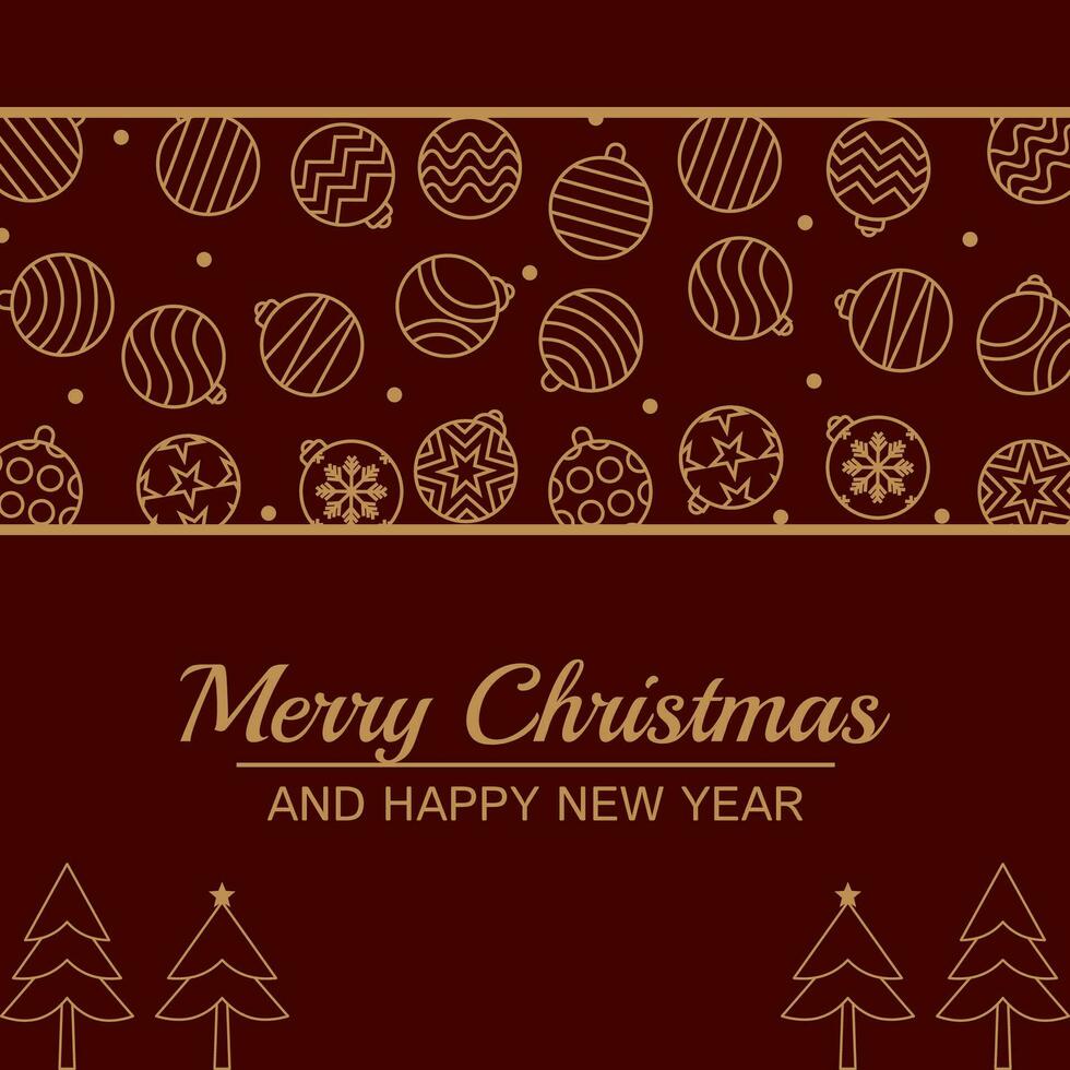 black color Christmas background, with ball and gold Christmas tree line icons. vector design for banner, greeting card, poster, social media promotion, web.