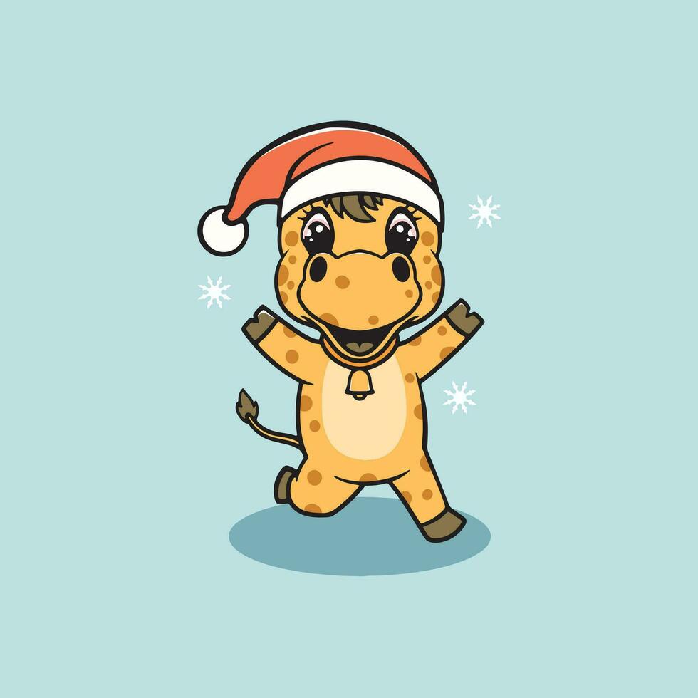 linda jirafa en Navidad dibujos animados ilustración vector