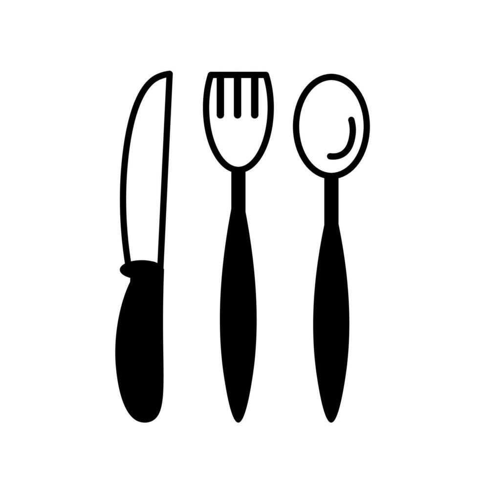 Knife fork spoon outline icons set vector