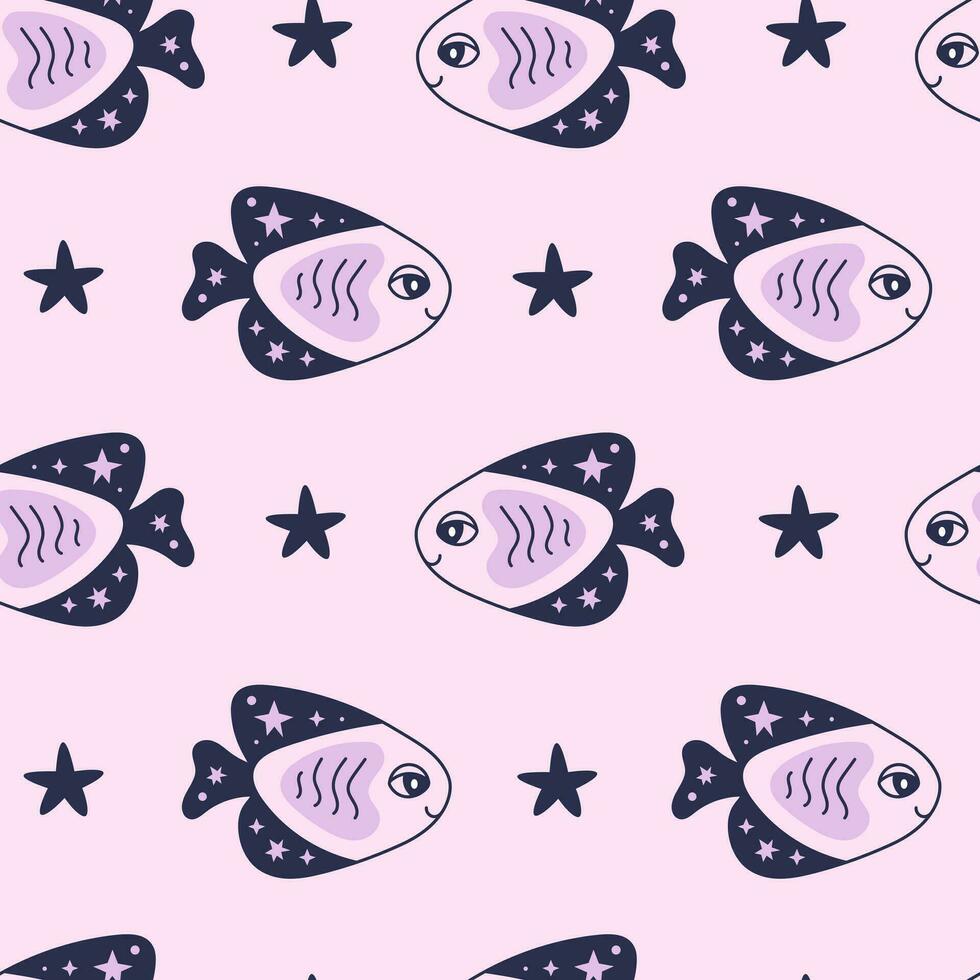 Celestial seamless pattern with fish and star vector