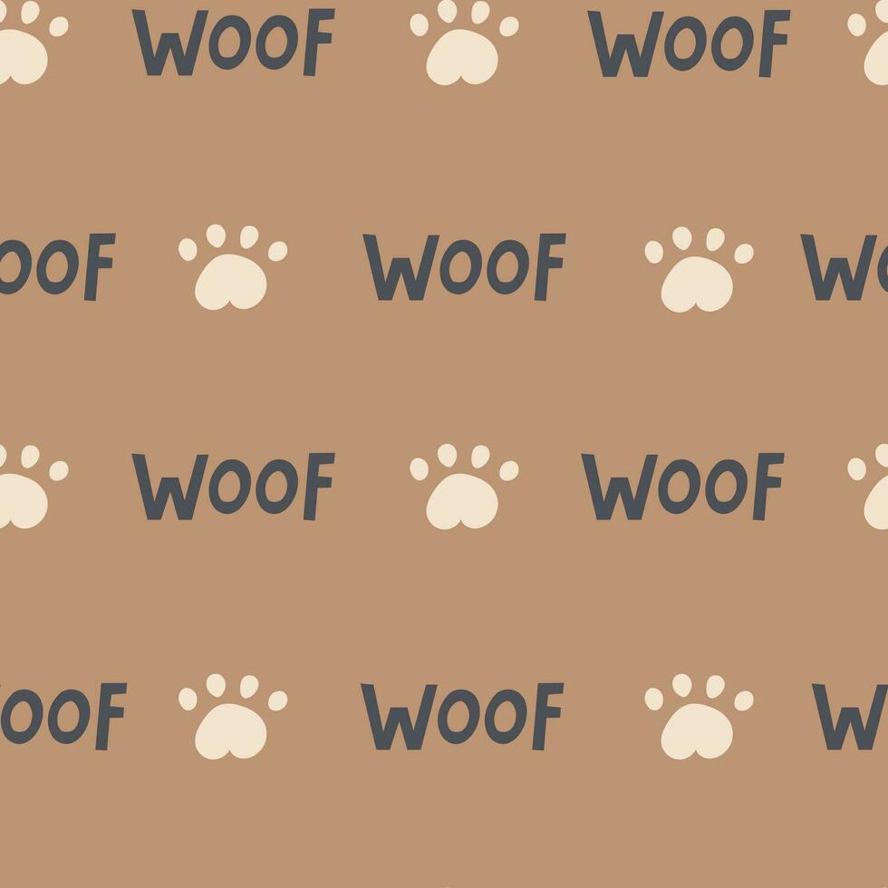 Doggy seamless pattern with paw print and text vector