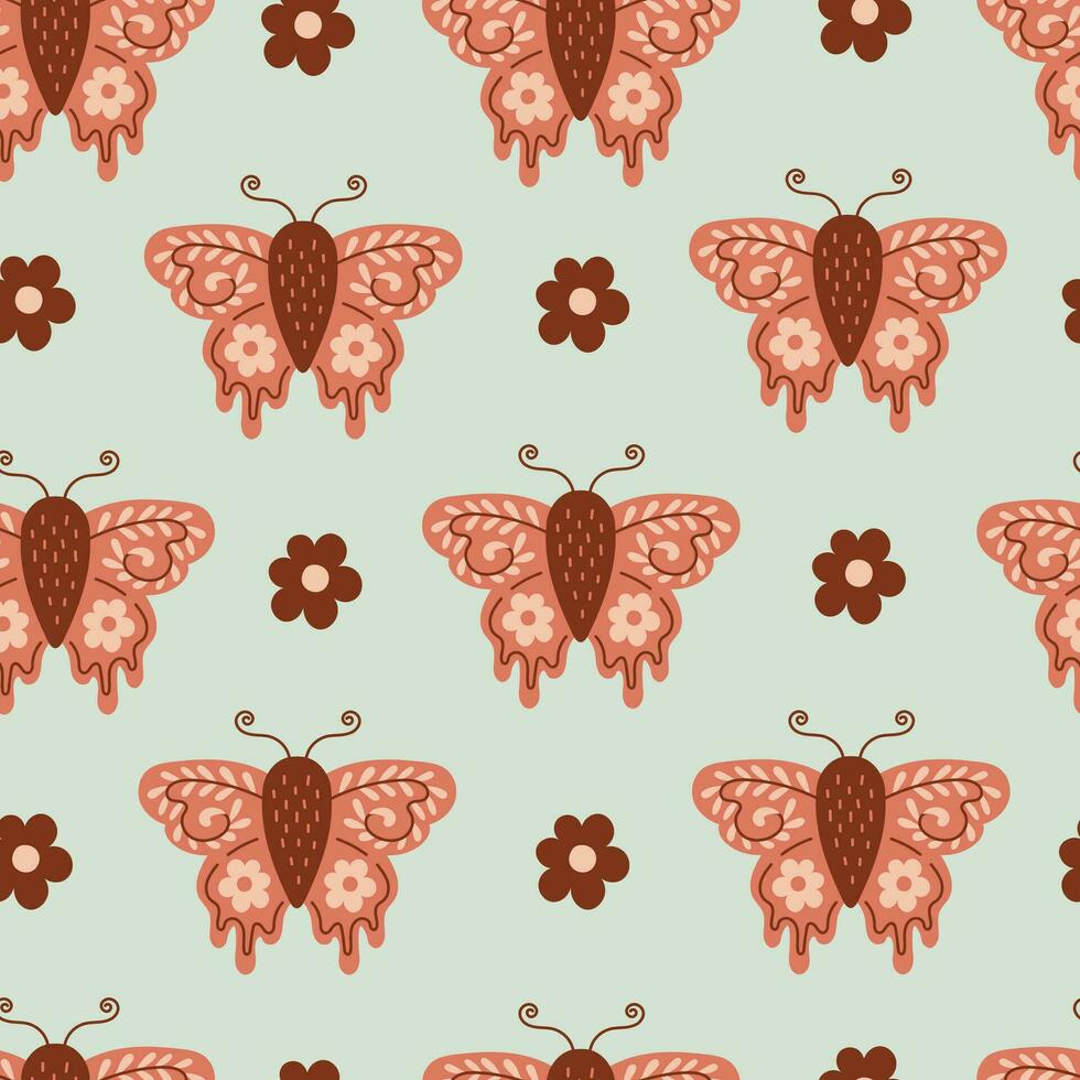 Vintage pastel seamless pattern with butterfly and chamomile vector