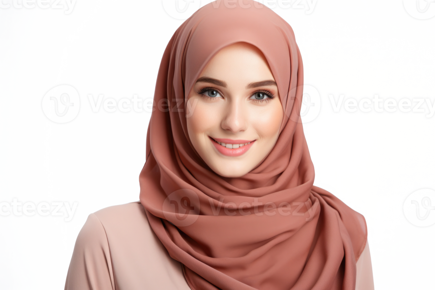 AI generated Portrait of beautiful muslim woman wearing hijab. Islamic woman isolated on white background png