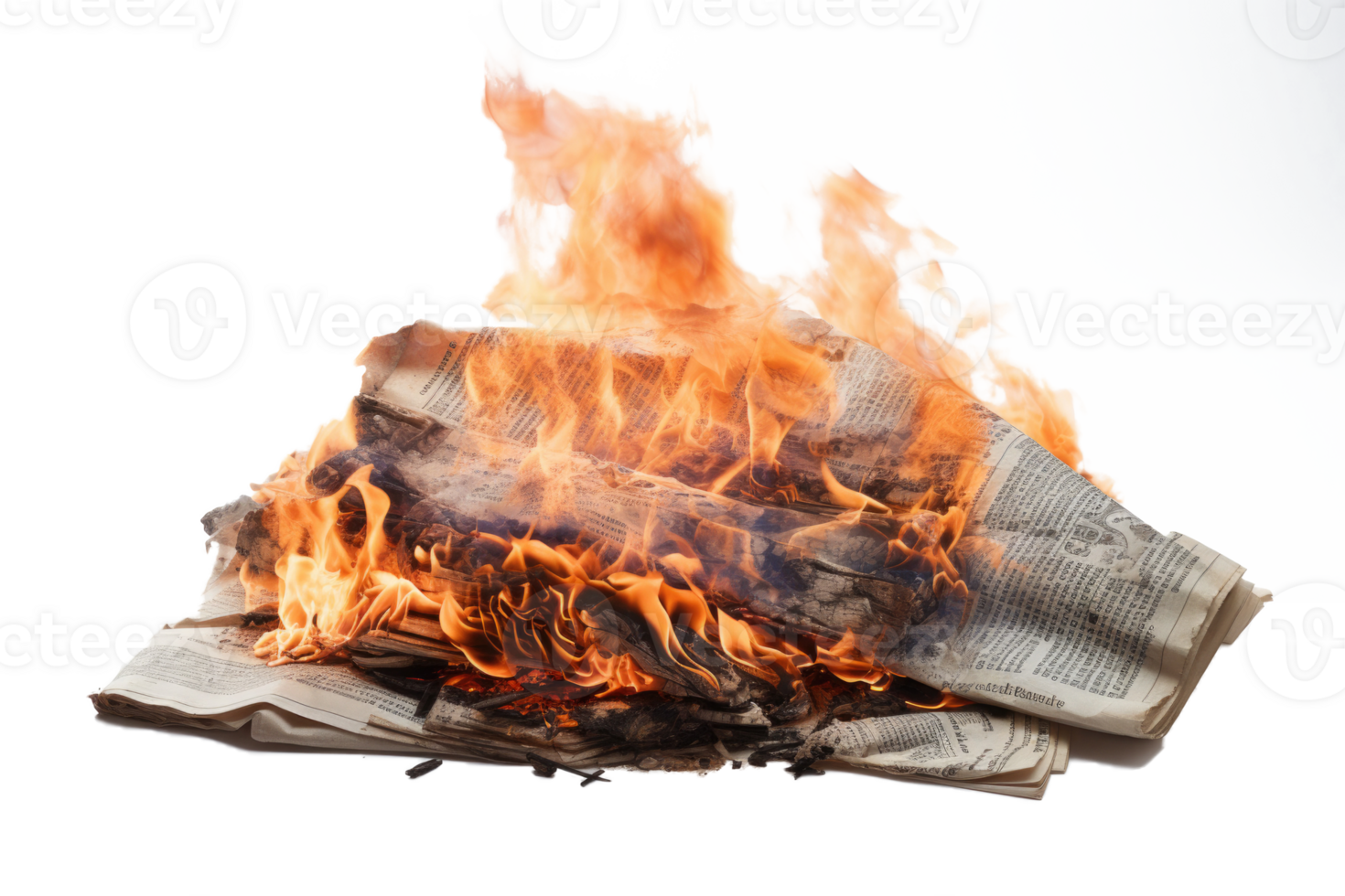 AI generated Burning newspaper with flame. Concept of propaganda and fake news png