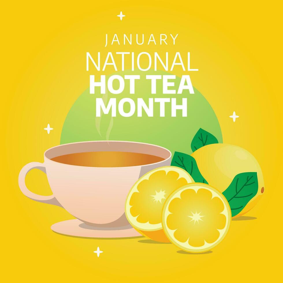 Hot Tea Month Celebration Vector Design Template for Cozy Designs. Warm up your projects with this charming tea-themed illustration, perfect for January's festivities.