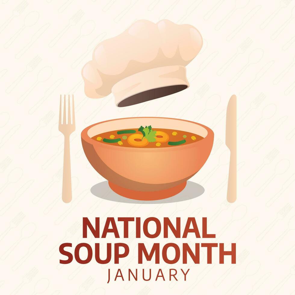 Soup Month Celebration Vector Design Template for Flavorful Designs. Spice up your visuals with this deliciously themed illustration, perfect for honoring January's culinary delight.