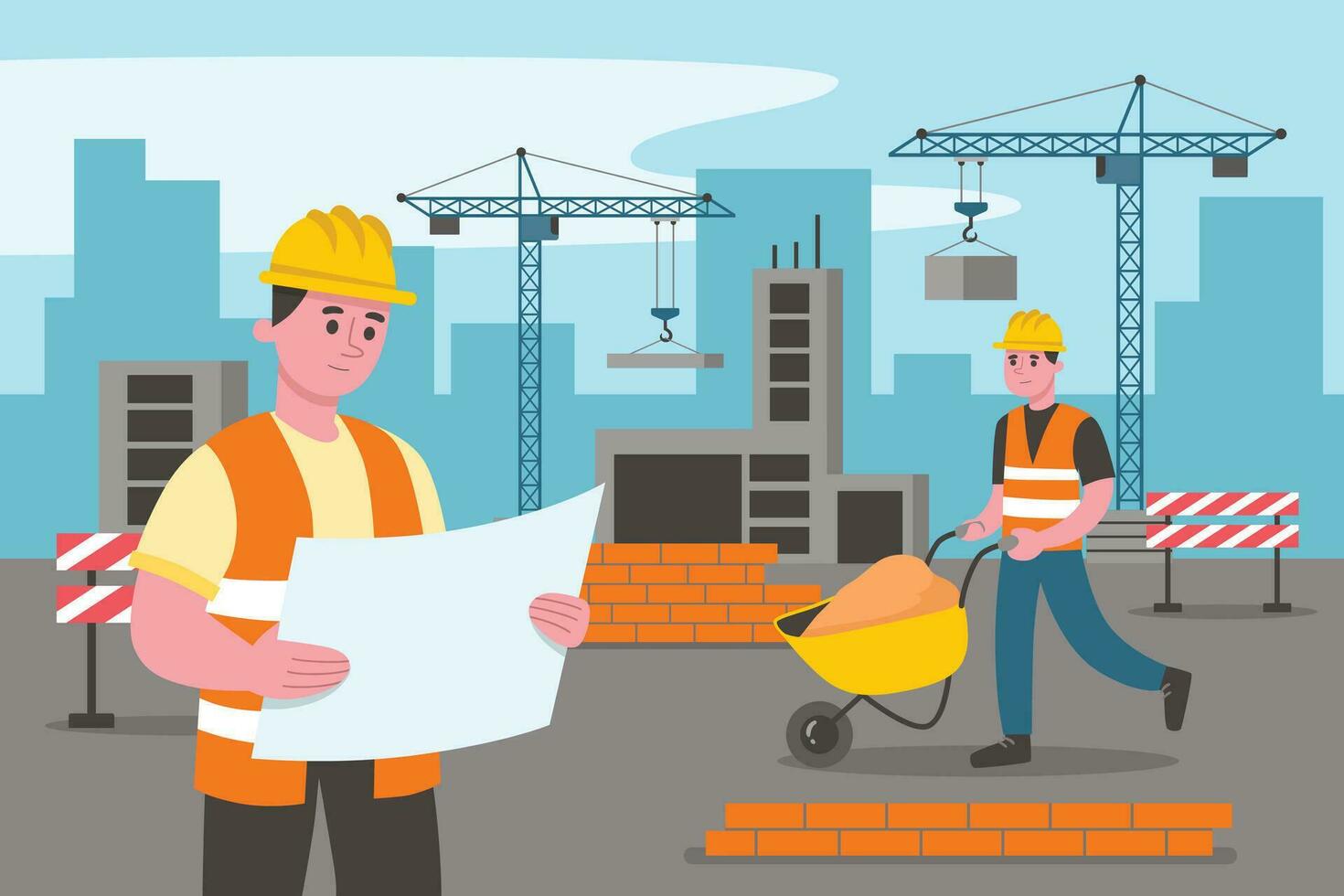 construction workers at the construction site vector illustration