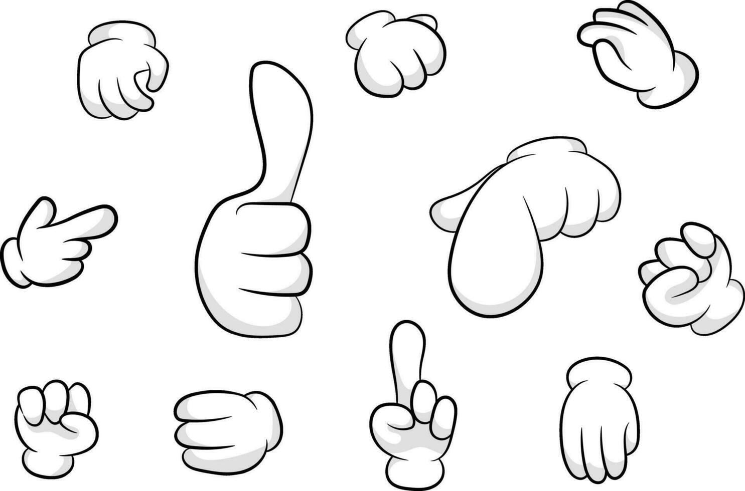 Different hand angles palm gestures cartoon style template vector