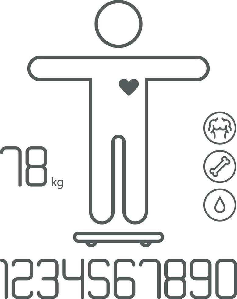 Smart scale weight fat bones water icons numbers vector