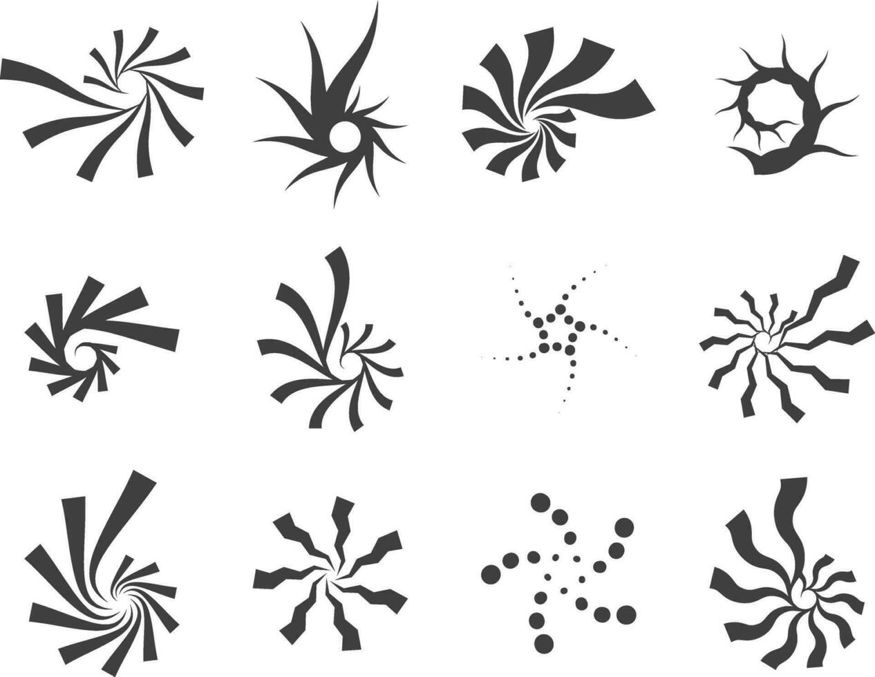 Spiral and swirl motion twisting circles design element set. vector