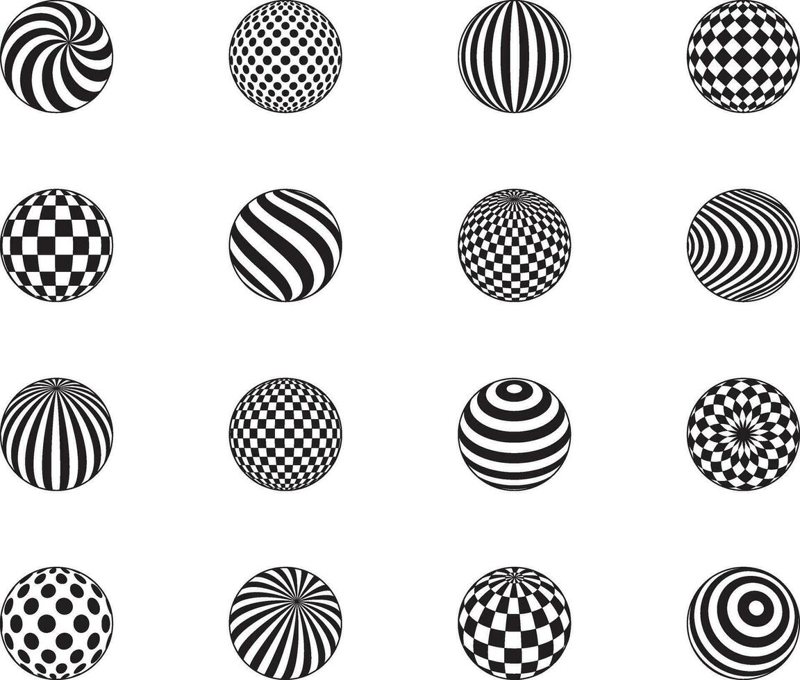 3d ball vector set. Striped balls, cage, dots pattern. Flat design element for template