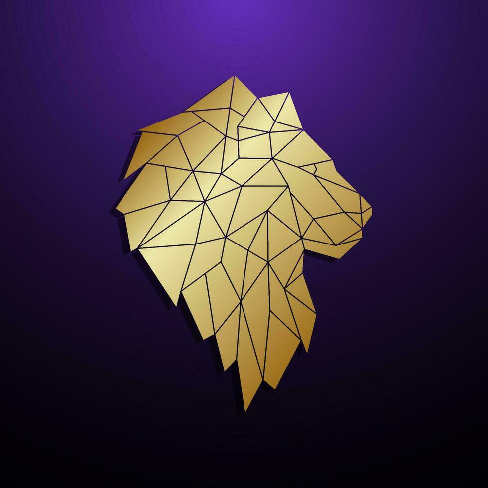 Golden Polygonal Lion Head. King Leo in geometric style. vector