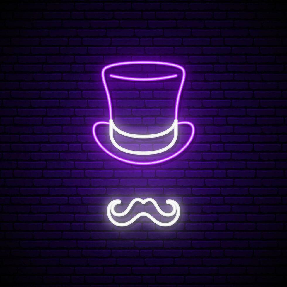 Neon top hat sign. vector