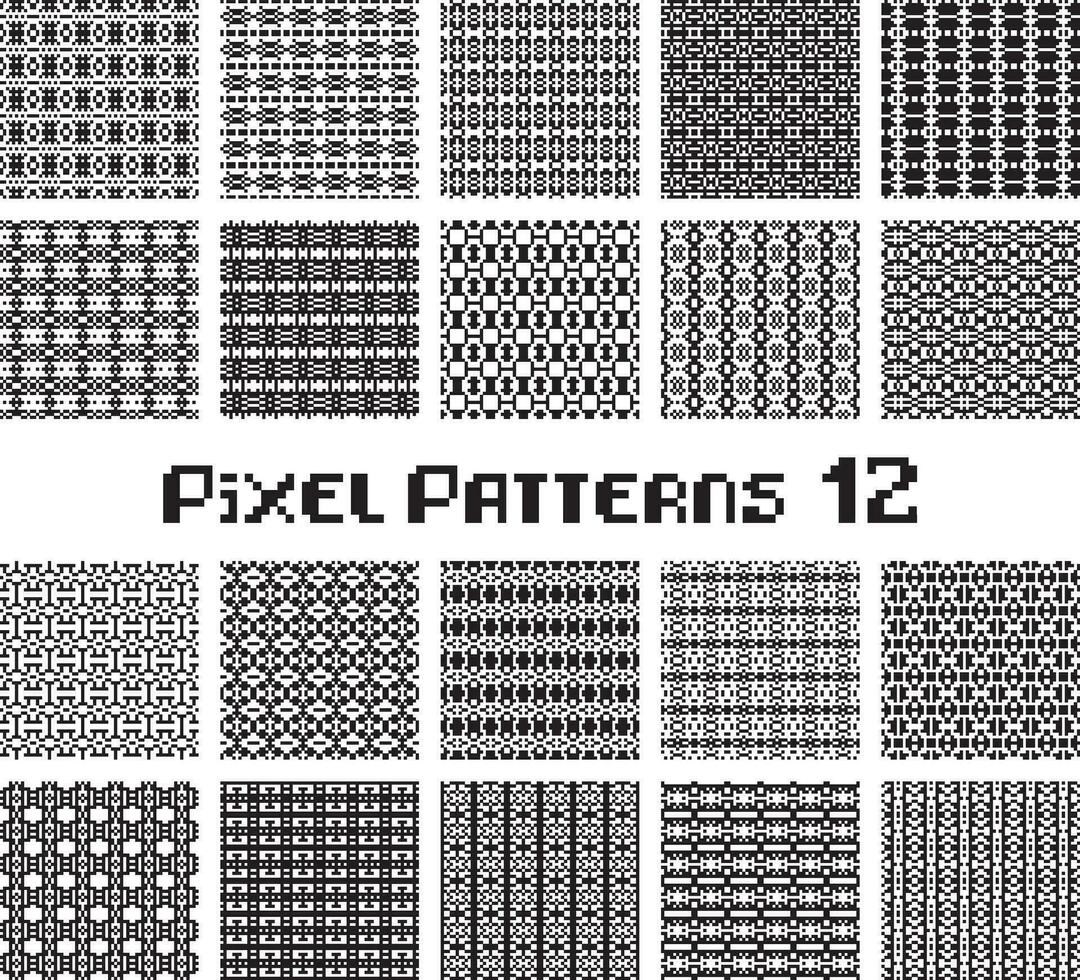Pixel pattern seamless, black and white color. Patterns set in retro design. vector